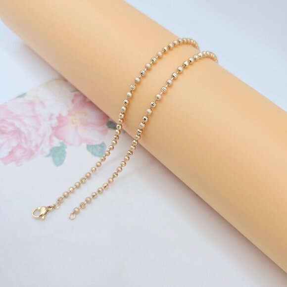 Rose Gold Polished Ball Chain Necklace, 17.7 Inch Dainty Shine Style, XPNL0036 - Picture 10 of 12